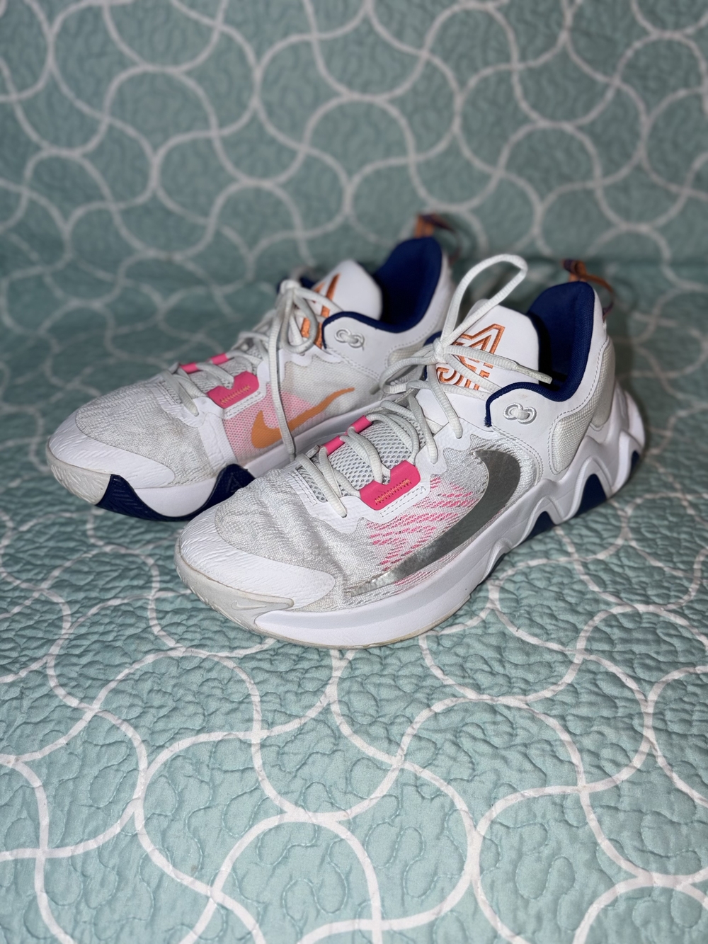 Nike White Pink Orange Navy Athletic Sneakers